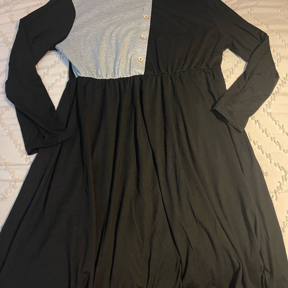 SHEIN Black and Gray Long Sleeve Dress